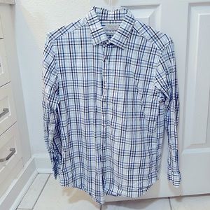 Blue Checkered Dress Shirt - Slim Fit Performance Stretch (M)